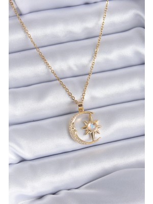 Clariss Ashwork 316L Çelik Gold Renk Zirkon Taşlı Ay Yıldız Model Kadın Kolye 587455