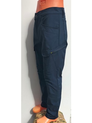 Beyzdenim Yazlık Taktikal Kargo Pantolon Lacivert Likralı Regular Kesim Yüksek Bel 6 Cep