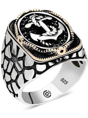 Bazarhane Gümüş Deniz Çapası Oval Erkek Yüzük