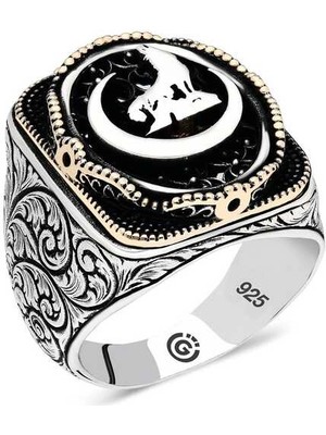 Bazarhane Gümüş Hilal Bozkurt Oval Erkek Yüzük