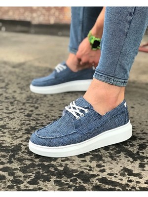Zapatos WG503 Erkek Günlük Bağcıklı Keten Klasik Ayakkabı Kbt - Mavi