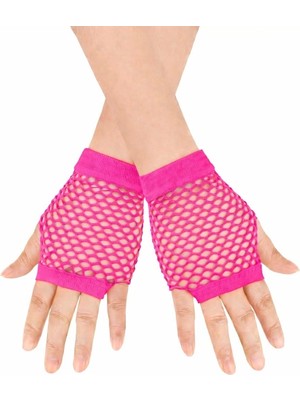 Üreticiniz Ashwork 80’ler 90’lar Retro Neon Fuşya Şeker Pembesi File Parmaksız Kısa Eldiven 11 cm 58745