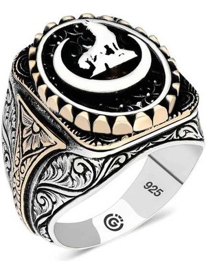 Bazarhane Gümüş Hilal Bozkurt Oval Erkek Yüzük