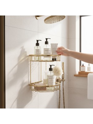UltraMint Mat Altın Banyo Şampuanlık Ikili Raf, Paslanmaz Pirinç Malzeme