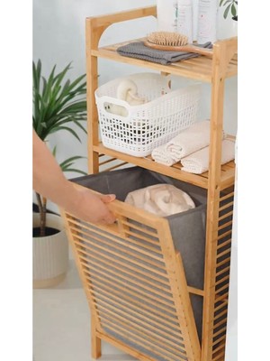 UltraMint Iki Katlı Bambu Ahşap Çamaşır Sepeti, Banyo ve Ev Düzenleyici