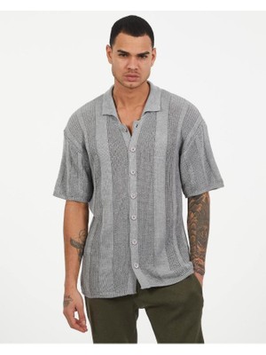 Elku Moda Oversize Kısa Kollu Triko Gömlek Nefes Alabilen Terletmez Bol Kesim Düğme Kapamalı Salaş Gömlek