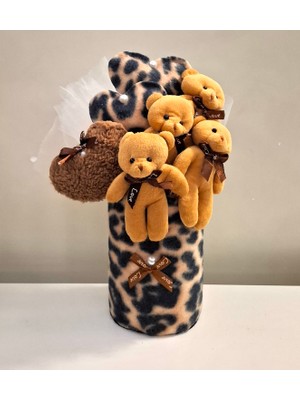 Atelier Exquisite Leopar Peluş Kutuda Ayıcıklar Buketi