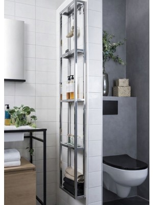 UltraMint Krom Banyo Duvar Rafı, Ahşap Detaylı Modern Tasarım