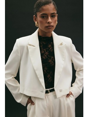 Sateen Luna Kısa Ceket - Ekru