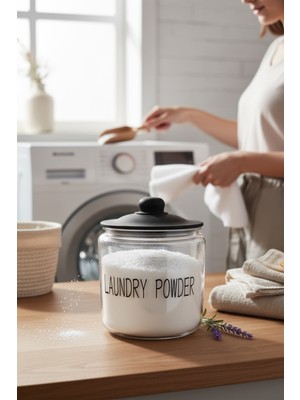 UltraMint Siyah Kapaklı 3800ML Dekoratif Cam Deterjan Kovası