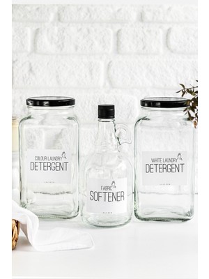 UltraMint 3'lü Deterjan Kavanozları ve Yumuşatıcı Şişesi Seti, 4 Adet Toplam