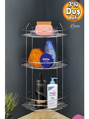UltraMint Krom Oval 3 Katlı Duş ve Mutfak Organizatörü, Şampuanlık Köşelik