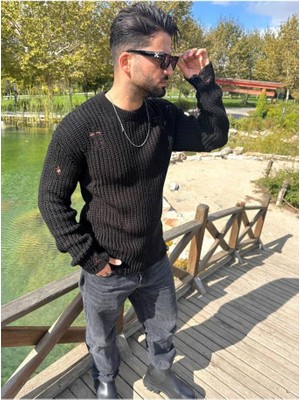 Elku Moda Tüylenmez Naturel Pamuk Rahat Kesim Salaş Kazak Oversize Yırtık Detaylı Lazer Kesim