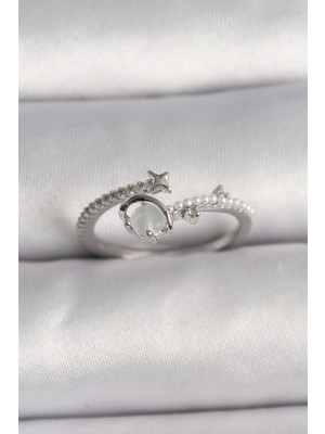 Clariss Ashwork Pirinç Gümüş Renk Zirkon Taşlı Beyaz Mineli Yıldız Detay Ayarlanabilir Kadın Yüzü