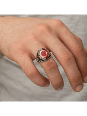Bazarhane Gümüş Ay Yıldız Erkek Yüzük