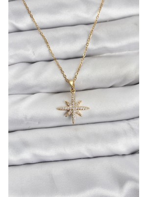 Clariss Ashwork 316L Çelik Zincir Gold Renk Kutup Yıldızı Model Zirkon Taşlı Kadın Kolye 587455