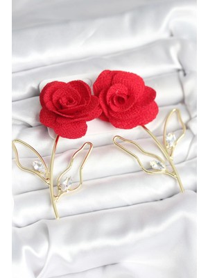 Clariss Ashwork Pirinç Gold Renk Kırmızı Gül Model Kadın Küpe 587455