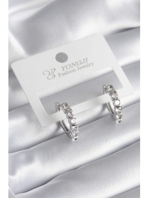 Clariss Ashwork Pirinç Gümüş Renk Zirkon Taşlı Halka Model Kadın Küpe 587455