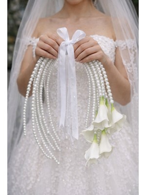 Ges Shop Kadın El Yapımı Incili Saplı Gala Lilyum Gelin Buketi Nikah Aksesuarı Sarçaklı Gelin Çiçeği