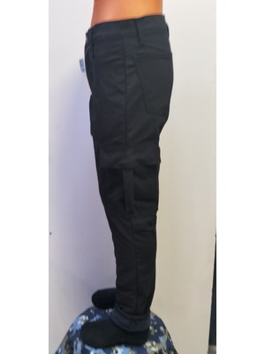 Beyzdenim Siyah Kargo Pantolon Termal (Polarlı) 6 Cep Özellikli Su Itiçi Likralı Günlük Stil