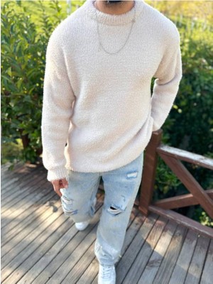 Elku Moda Sweatshirt Oversize Tüylenmez Polar Kazak Bol Kesim Naturel Pamuk Rahat Kesim Salaş Peluş Kazak