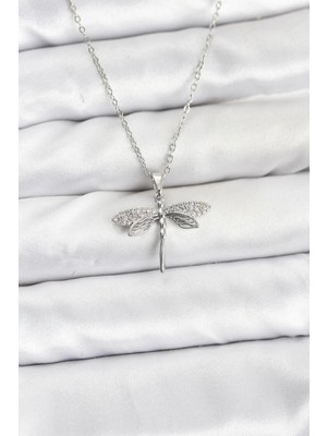 Clariss Ashwork 316L Çelik Zincir Gümüş Renk Yusufçuk Model Zirkon Taşlı Kadın Kolye 587455