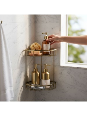 UltraMint Antik Gold Pirinç Banyo Rafı, Şampuanlık, Paslanmaz ve Şık Tasarım