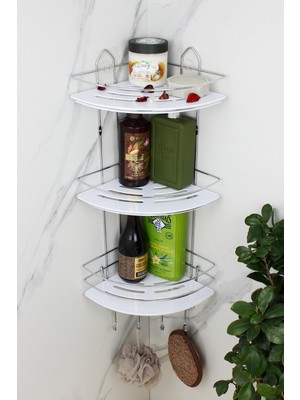 UltraMint Krom Şampuanlık Üçlü Raf, Banyo Köşeliği, Kristal Tasarım, Ekonomik ve Şık