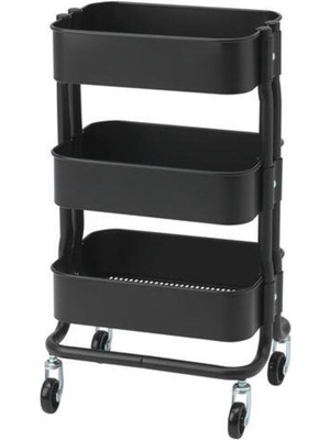 UltraMint Çelik Siyah Servis Arabası, 38X28X65 Cm, Banyo Düzenleyici ve Raf Ünitesi