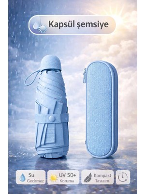 Berdina Home Çantalı Kapsül Şemsiye 8 Telli Fiber Şemsiye Taşınır Manuel Mini Boy Kadın Güneş Şemsiyesi