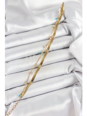 Clariss Ashwork 316L Çelik Gold Renk Karışık Renkli Kristal Taşlı 2'li Kadın Bileklik 587455