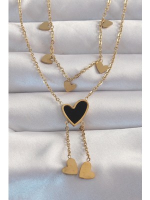 Clariss Ashwork 316L Çelik Gold Renk Mineli Çoklu Kalp Kolye 587455