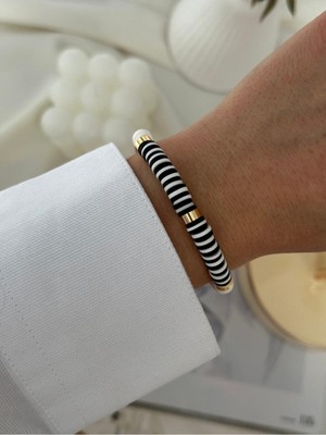 Hercy Gold Detaylı Siyah Beyaz Fimo Bileklik