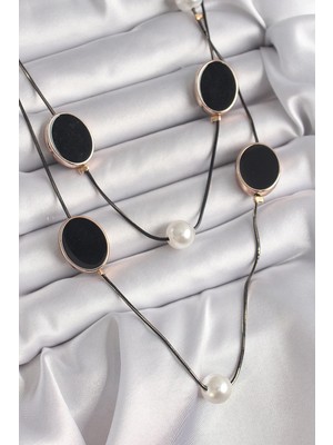 Clariss Ashwork Pirinç Siyah Renk Zincir Inci Detaylı Çoklu Kadın Kolye 587455