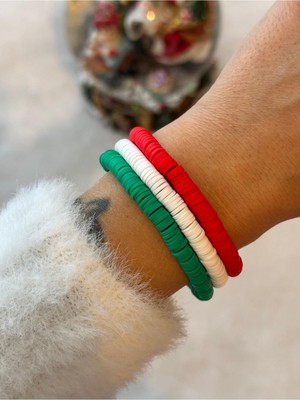 Hercy Fimo Boncuklu Yılbaşı Bileklik | 3'lü Yılbaşı Bileklik | Christmas Bileklik | Noel Bilekliği