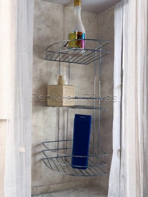 UltraMint Üçgen Metal 3 Katlı Paslanmaz Banyo Köşeliği, Şampuanlık ve Süngerlik