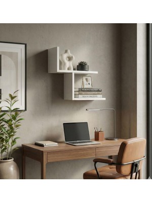 Basart Studio Modern Geometrik Duvar Rafı - Beyaz Dekoratif Kitaplık