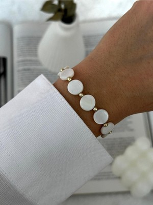 Hercy Doğal Sedef Taşlı Gold Detaylı Bileklik