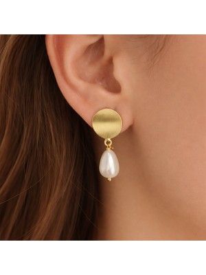 Vaoov Dalgalı Yuvarlak Plaka 14K Altın Kaplama Gerçek Mayorka Inci Küpe