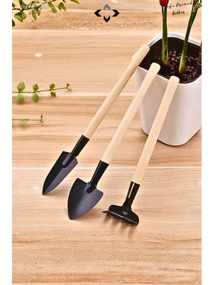 Liground 3’lü Mini Bahçe Seti Kürek Tırmık Çapa El Aletleri Saksı, Balkon ve Çiçek Dikim Bahçe Malzemeleri