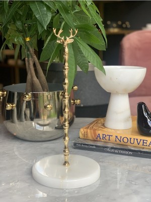 UltraMint Şık Beyaz Mermer ve Pirinç Geyik Figürlü Havluluk