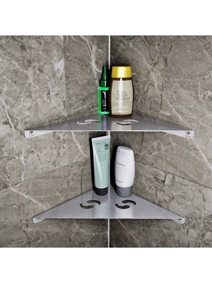 UltraMint Paslanmaz Çelik 2 Katlı Köşe Banyo Rafı, Yapıştırmalı ve Vidalı Montaj