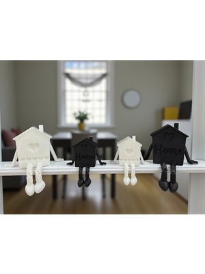 Todekora 4’lü Ev Figürü Dekor Seti Home Yazılı Raf Üstü Masaüstü Biblo Siyah Beyaz