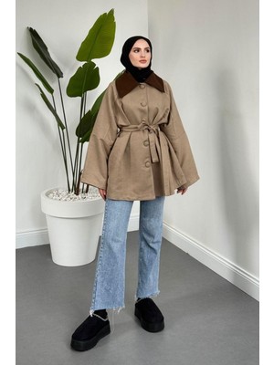 Merven Akyüz Jany Düğmeli Kuşaklı Kaban Vizon