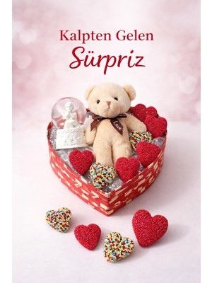 Biton Toptan Sevgililer Günü Kalp Kutuda Jelibon Şeker & Ayıcık & Kar Küresi Hediye Seti – Kalpten Gelen Sürpriz