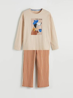 LC Waikiki Ekru Bisiklet Yaka Baskılı Kadın Pijama Takım  (S6)