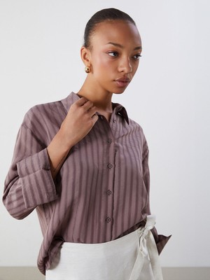 Lc Waikiki Yeni Sezon Çizgili Oversize Kadın Gömlek