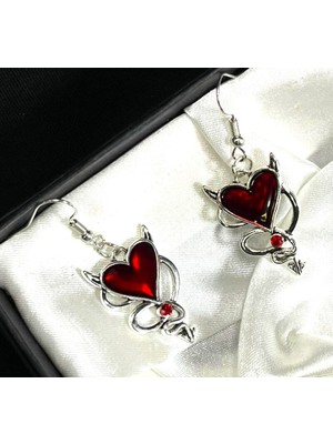 Dükkan Hediyelik Dükkan Design Red Devil Heart Küpe