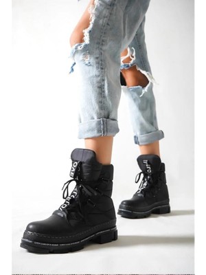 Difolia Kadın Siyah Paraşüt Kumaş Kar Botu