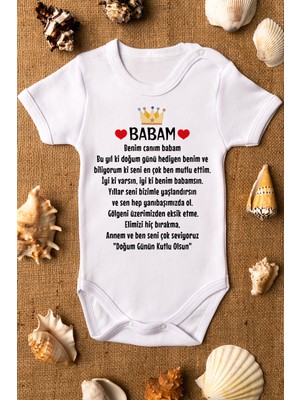 Overoz Baba Doğumgünü Baskılı Kısa Kollu Beyaz Bebek Body Zıbın 5224